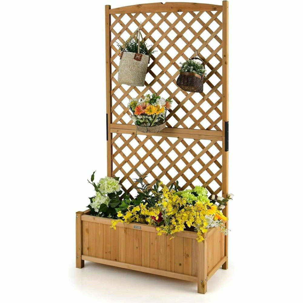 Plow & Hearth Outdoor Wood Raised Garden Bed With Trellis