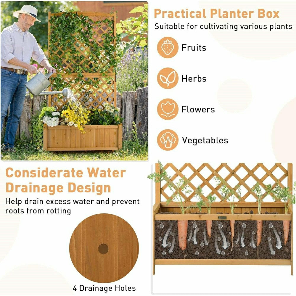 Plow & Hearth Outdoor Wood Raised Garden Bed With Trellis