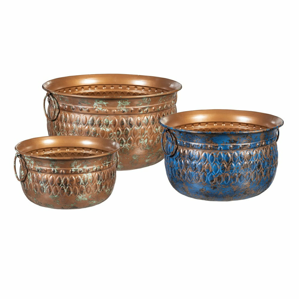 Plow & Hearth What She Shed Embossed Planter with Handles, Metal, Set of 3