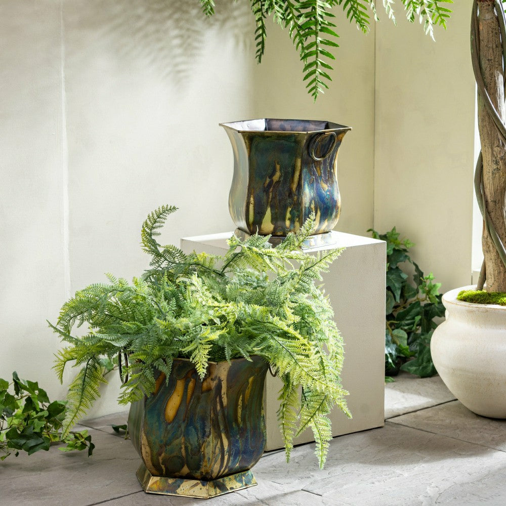 Plow & Hearth What She Shed Hexagon Planter, Metal, Set of 2