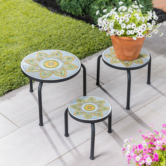 Plow & Hearth Set of 3 Mosaic Plant Stands