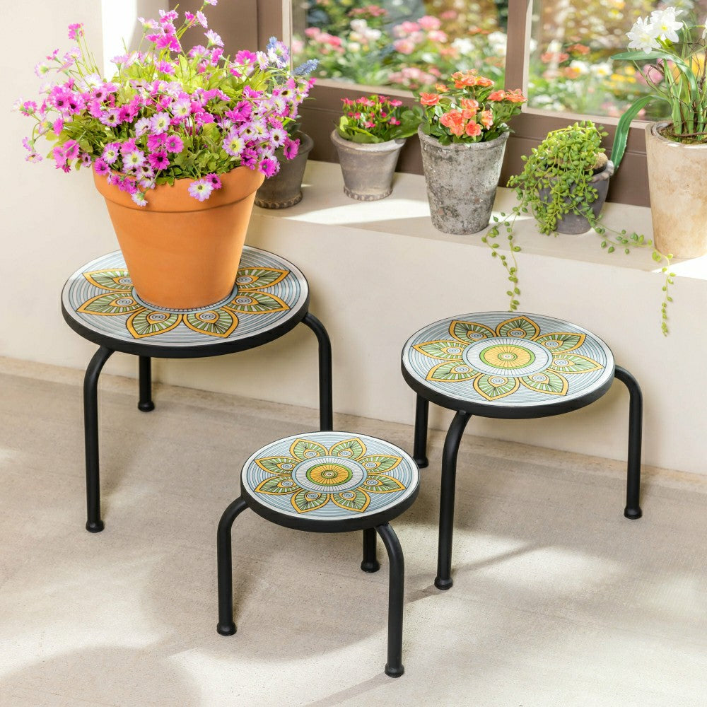Plow & Hearth Set of 3 Mosaic Plant Stands