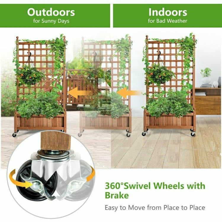 Plow & Hearth Solid Wood Raised Garden Bed with Trellis