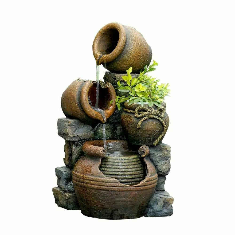 Plow & Hearth 2-in-1 Outdoor Water Fountain Planter