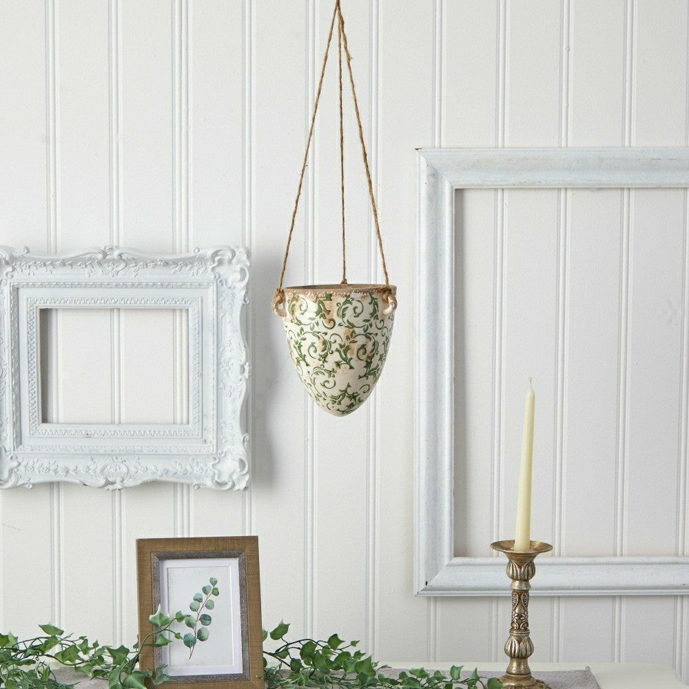 Plow & Hearth 2’ Tuscan Hanging Ceramic Scroll Planter