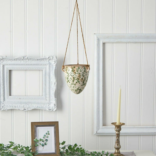 Plow & Hearth 2’ Tuscan Hanging Ceramic Scroll Planter
