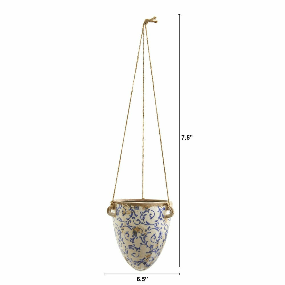 Plow & Hearth 2’ Tuscan Hanging Ceramic Scroll Planter