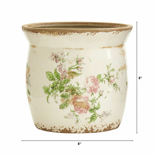Plow & Hearth 8” Tuscan Ceramic Floral Print Planter