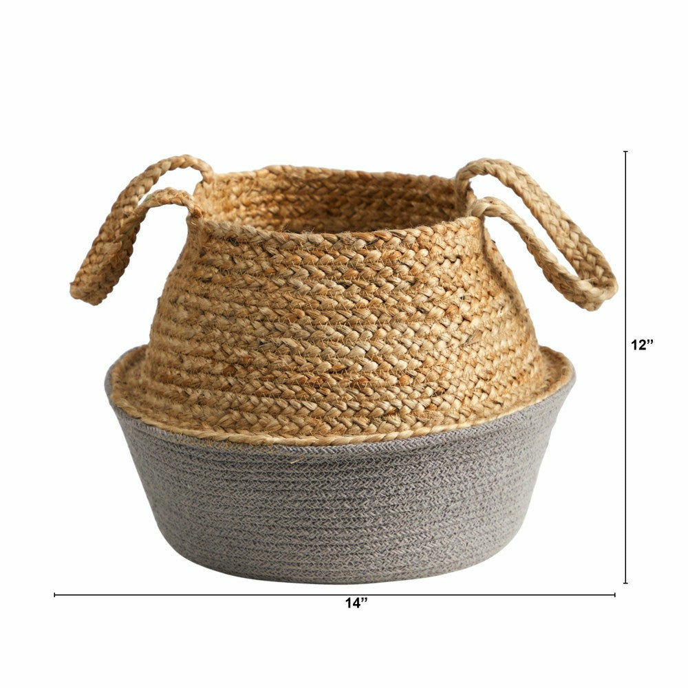 Plow & Hearth 14” Boho Chic Handmade Cotton & Jute Gray Woven Planter