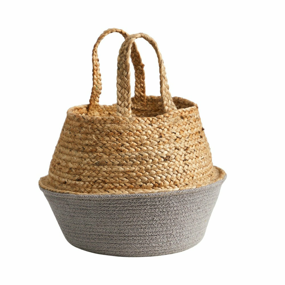Plow & Hearth 14” Boho Chic Handmade Cotton & Jute Gray Woven Planter