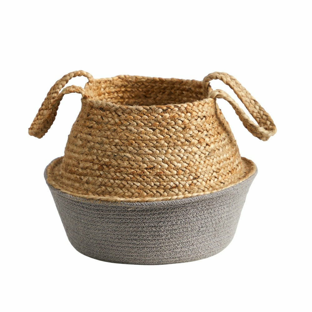 Plow & Hearth 14” Boho Chic Handmade Cotton & Jute Gray Woven Planter