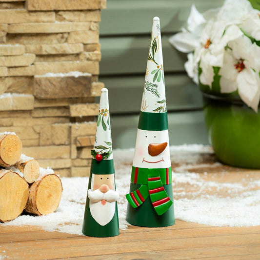 Plow & Hearth Santa and Snowman Metal Garden Statue, 18.7" H, Set of 2
