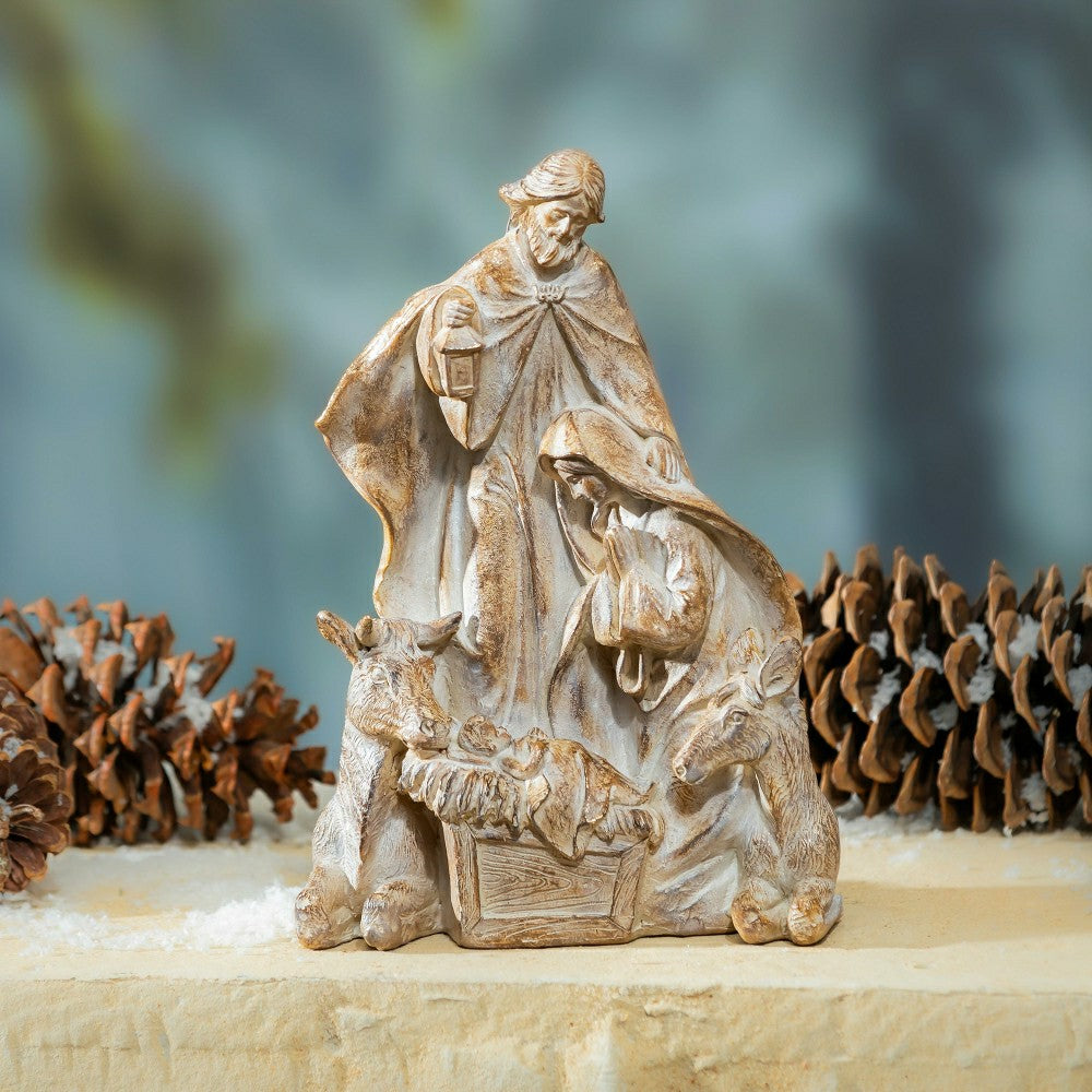 Plow & Hearth Heavenly Family Nativity Resin Garden Statue, 11.5" H