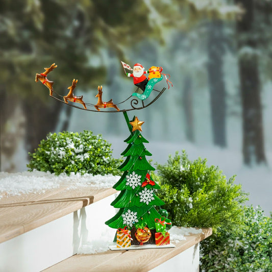 Plow & Hearth Twas the Night Garden Statue, Metal Statue, Santa Delivery, 25.5"H