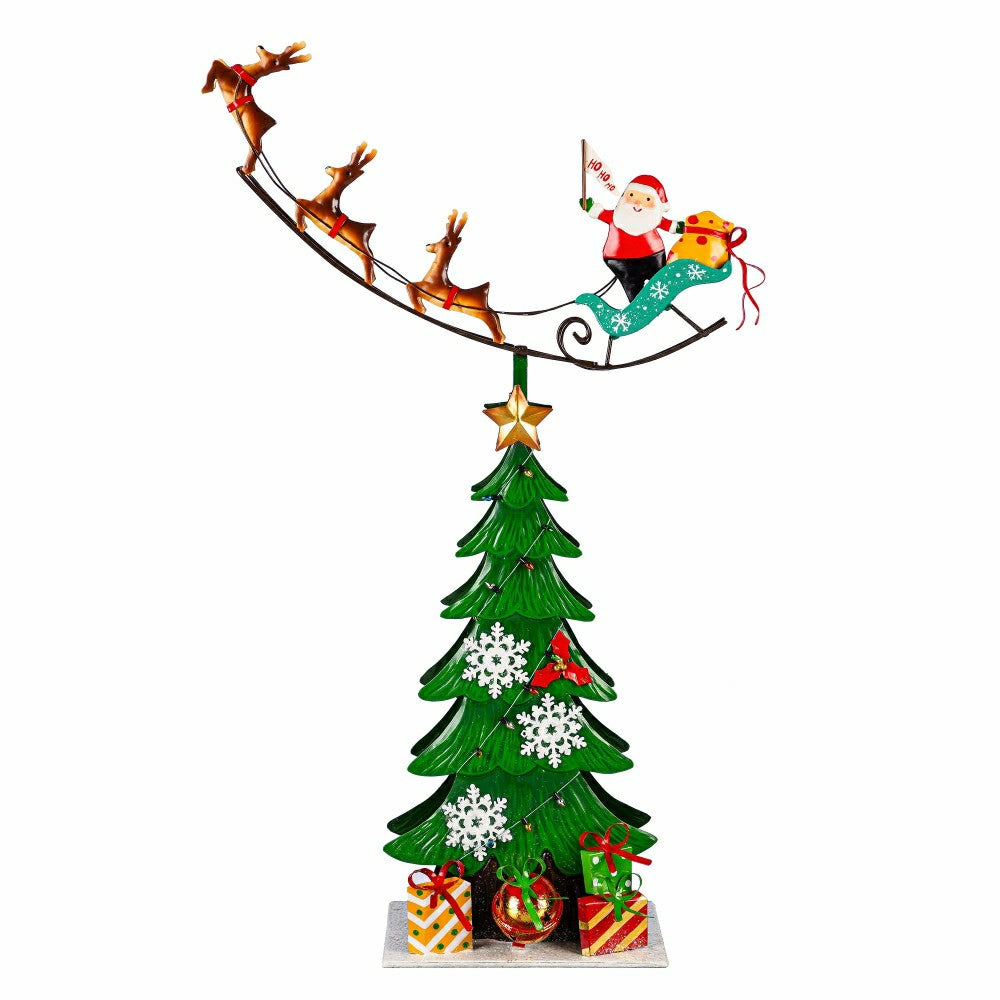Plow & Hearth Twas the Night Garden Statue, Metal Statue, Santa Delivery, 25.5"H