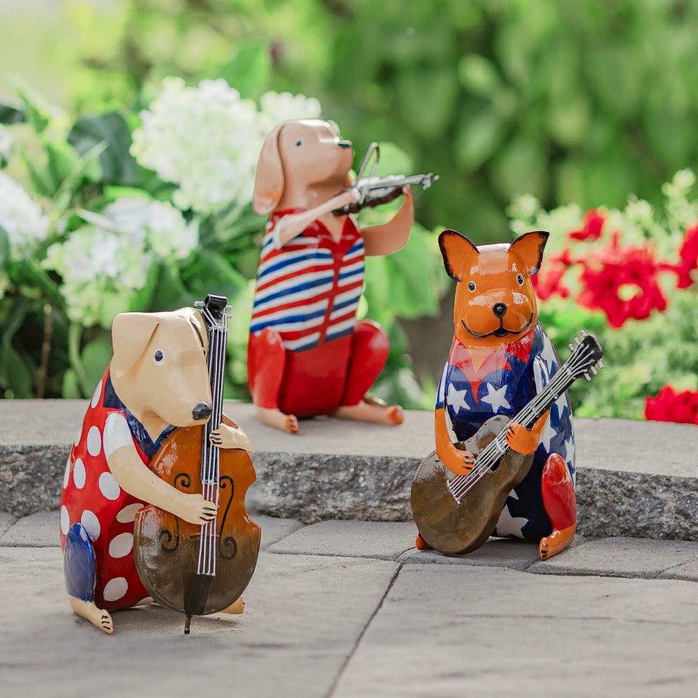 Plow & Hearth Metal Patriotic Dog Statue with Instrument