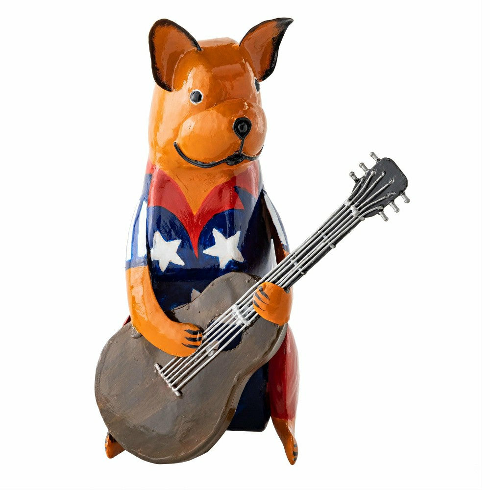 Plow & Hearth Metal Patriotic Dog Statue with Instrument