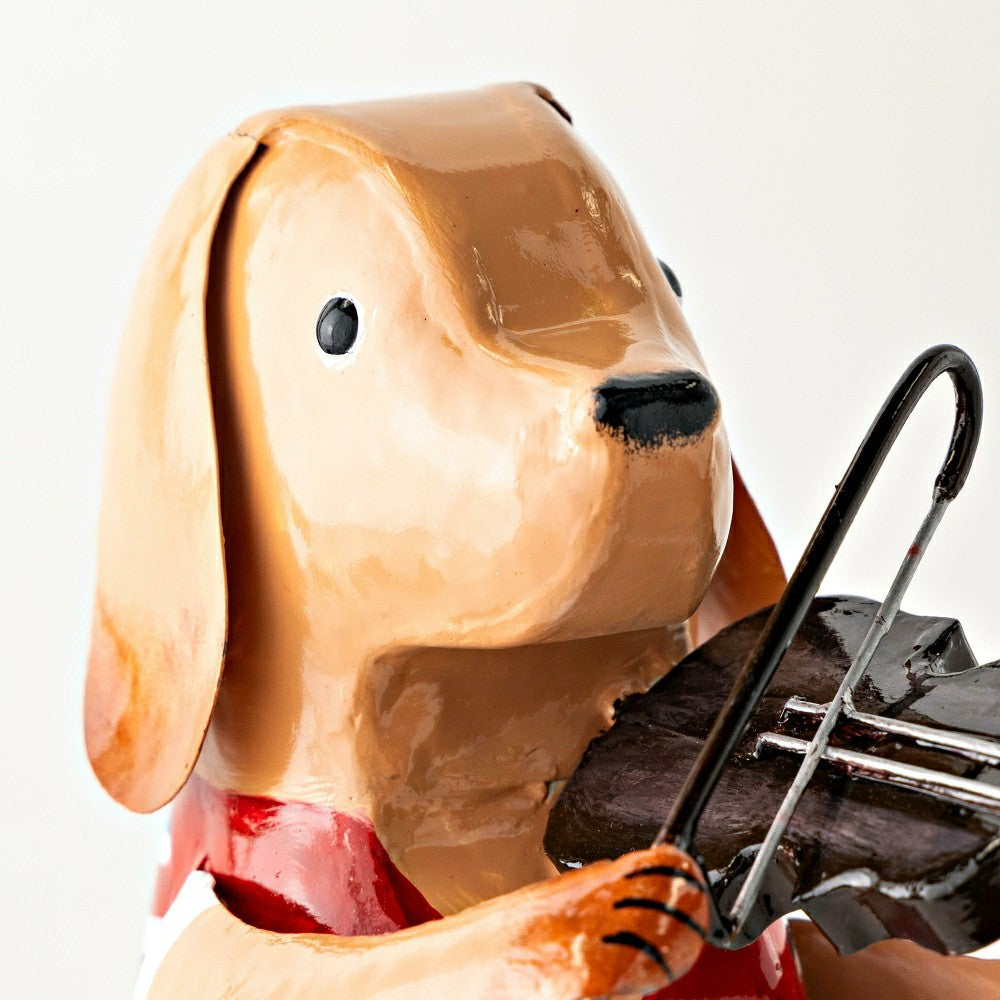 Plow & Hearth Metal Patriotic Dog Statue with Instrument