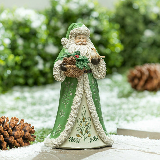 Plow & Hearth Shades of Green Garden Statue, Resin Statue, Santa, 12"H