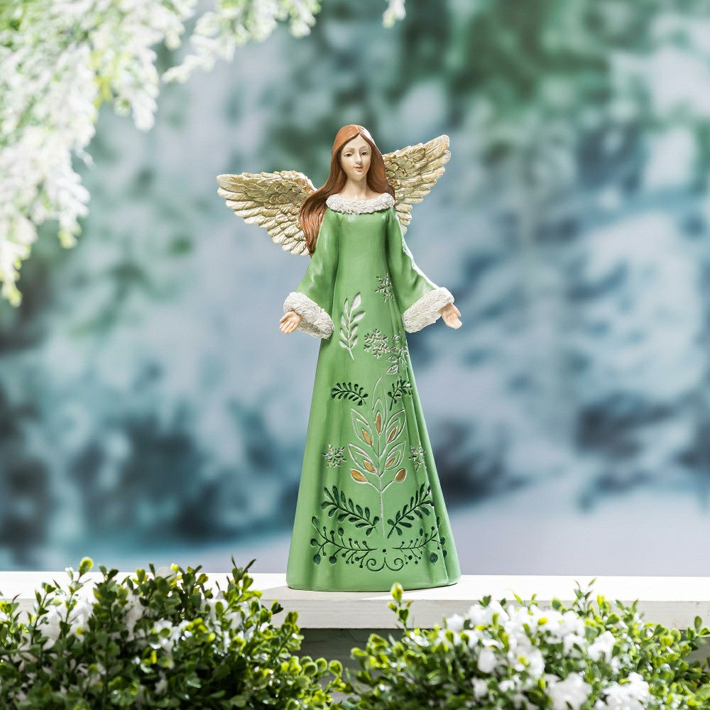 Plow & Hearth Shades of Emerald Garden Statue, Resin Statue, Angel, 12"H