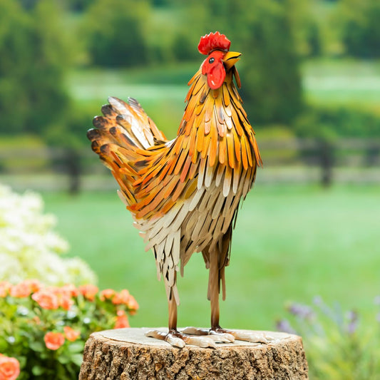 Plow & Hearth 12"H Petal & Plow, Metal Brown Hen Garden Statue