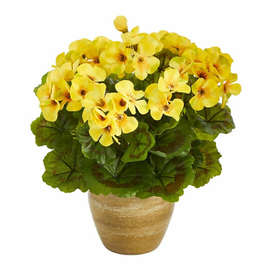 Plow & Hearth Artificial Geranium in Ceramic Planter, 11"