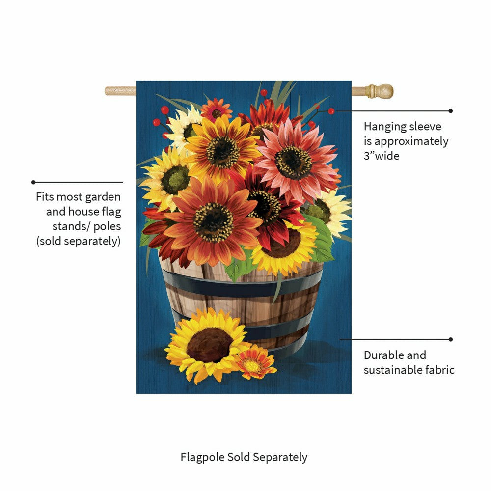 Plow & Hearth Barrel Of Blooms & Pumpkins Burlap House Flag