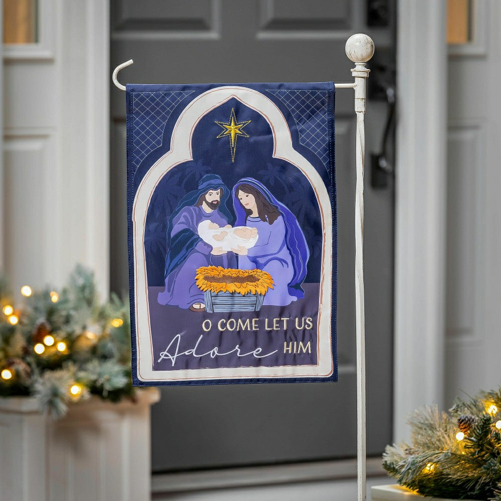 Plow & Hearth Come Let Us Adore Him Applique Garden Flag