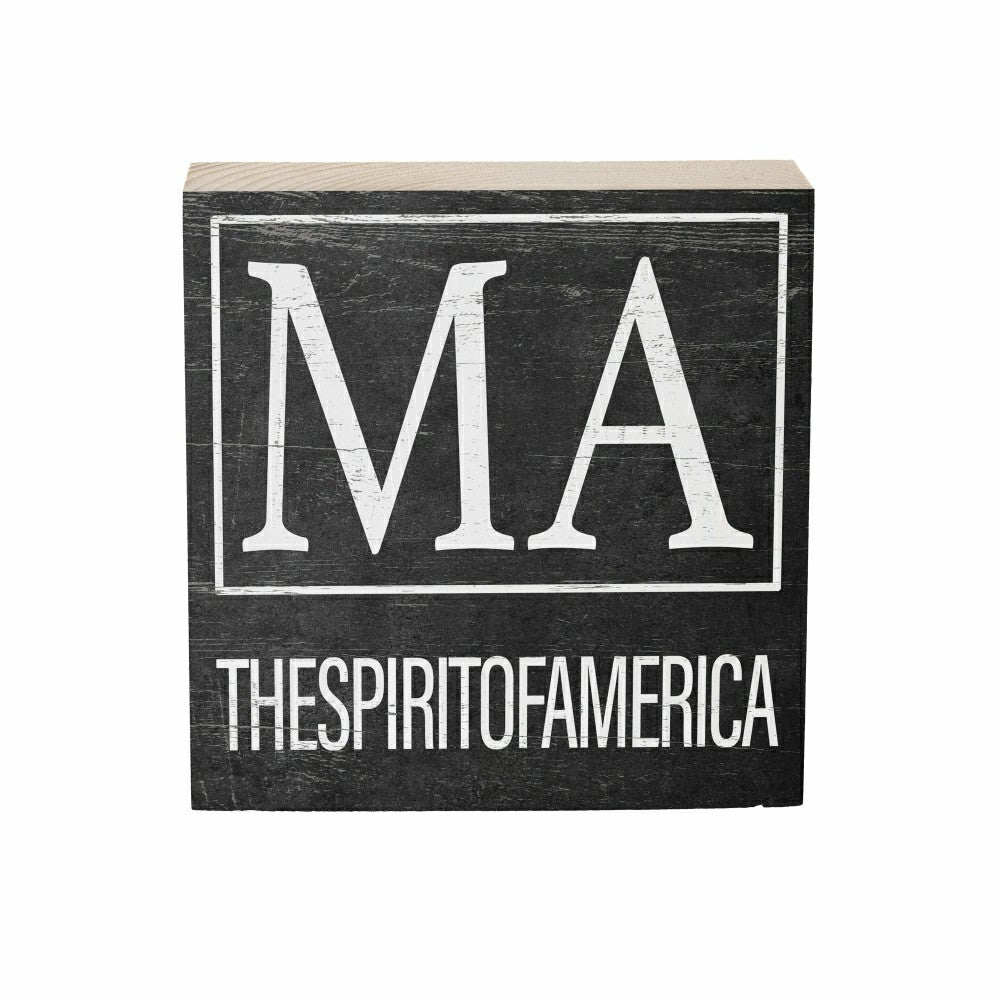 Plow & Hearth State Sign Wood Block Massachusetts 6"x6"