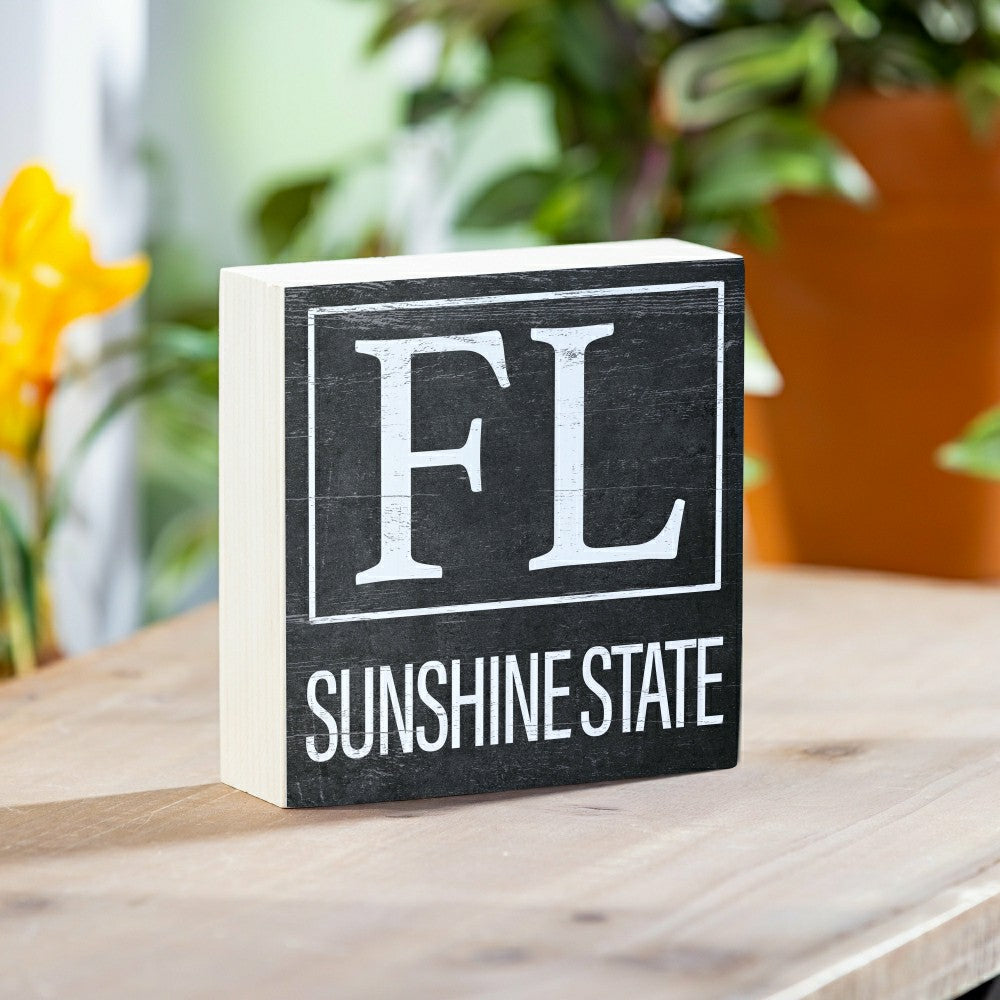 Plow & Hearth State Sign Wood Block Florida 6"x6"