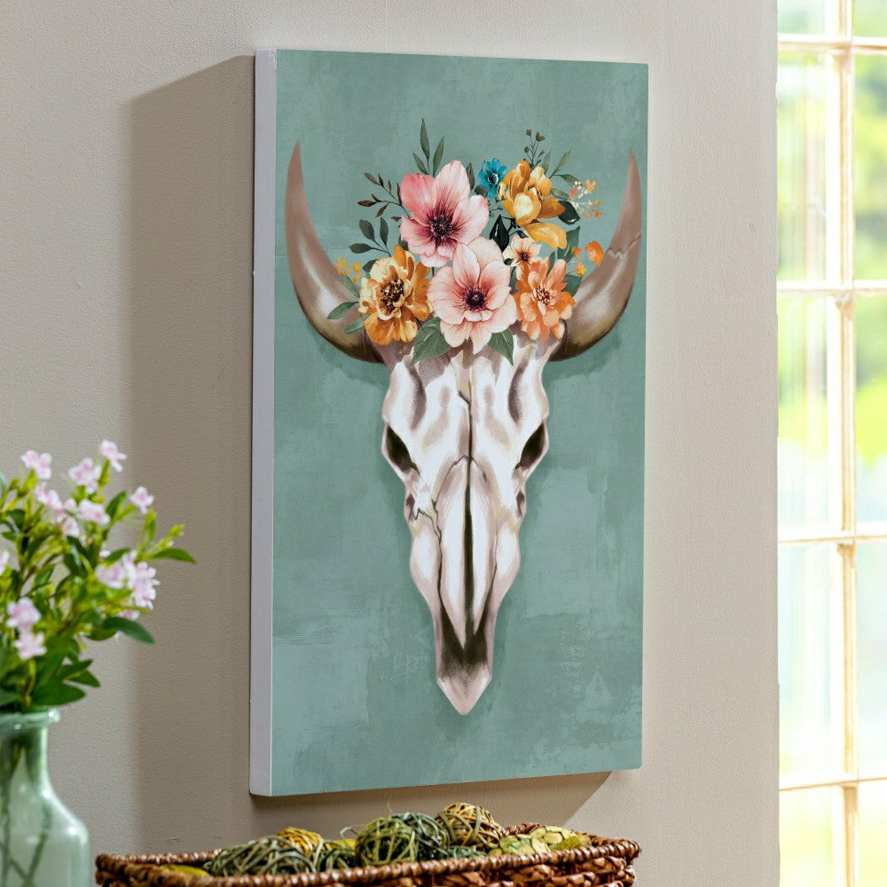 Plow & Hearth Southwest Pueblo Indoor Wall Décor, Wood, Steer Skull, 24"x16"