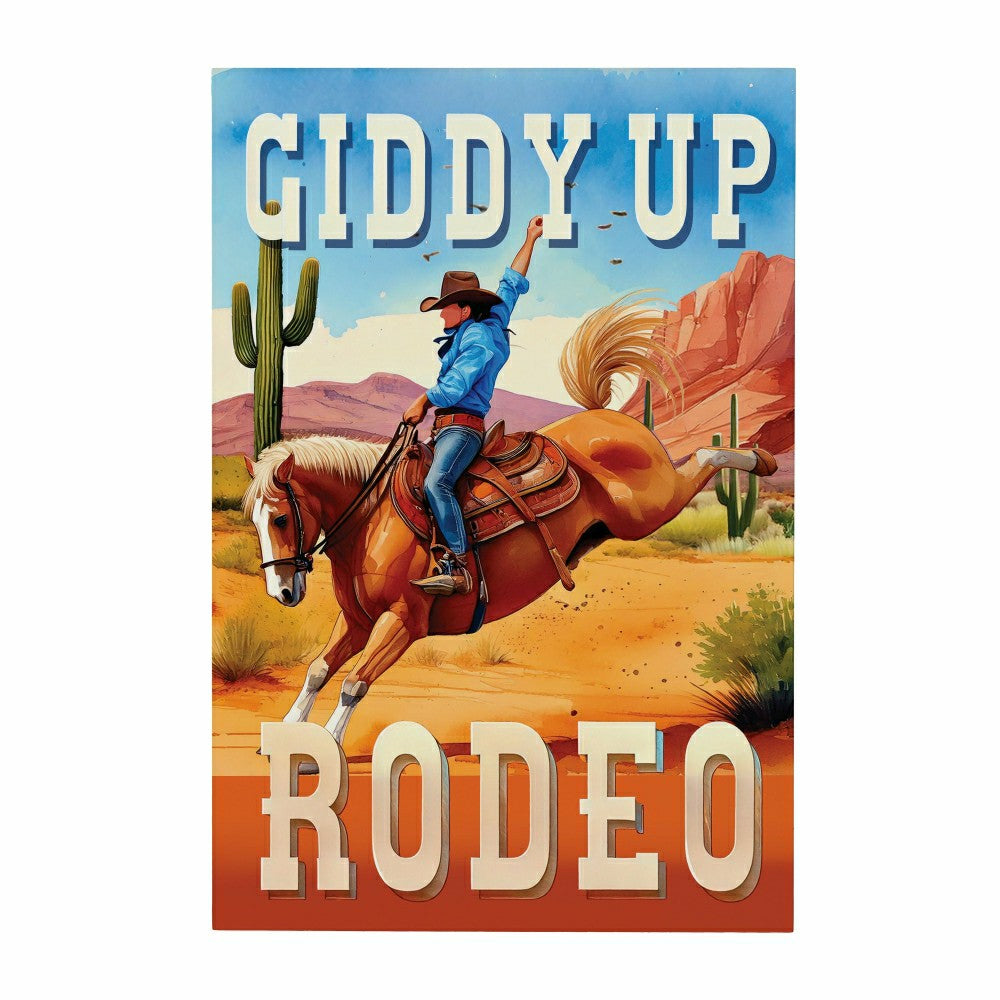 Plow & Hearth Southwest Rodeo Indoor Wall Décor, Wood, Cowboy Giddy Up, 24"x16"