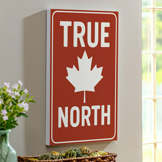 Plow & Hearth Canada Strong Vintage Indoor Wall Décor, Wood, "True North", 24"x16"