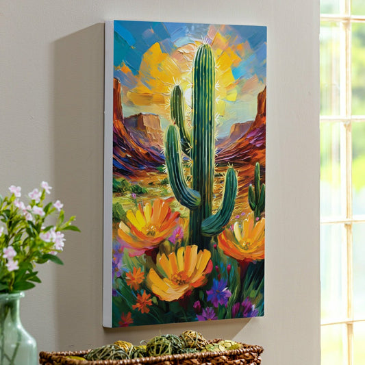 Plow & Hearth Southwest Pueblo Indoor Wall Décor, Wood, Desert Flower and Cactus, 24