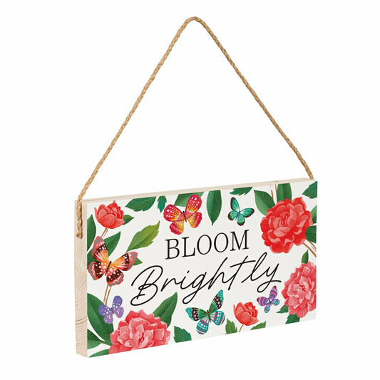 Plow & Hearth Home Coordinates Roses Hanging Sign, Bloom Brightly 11x6"