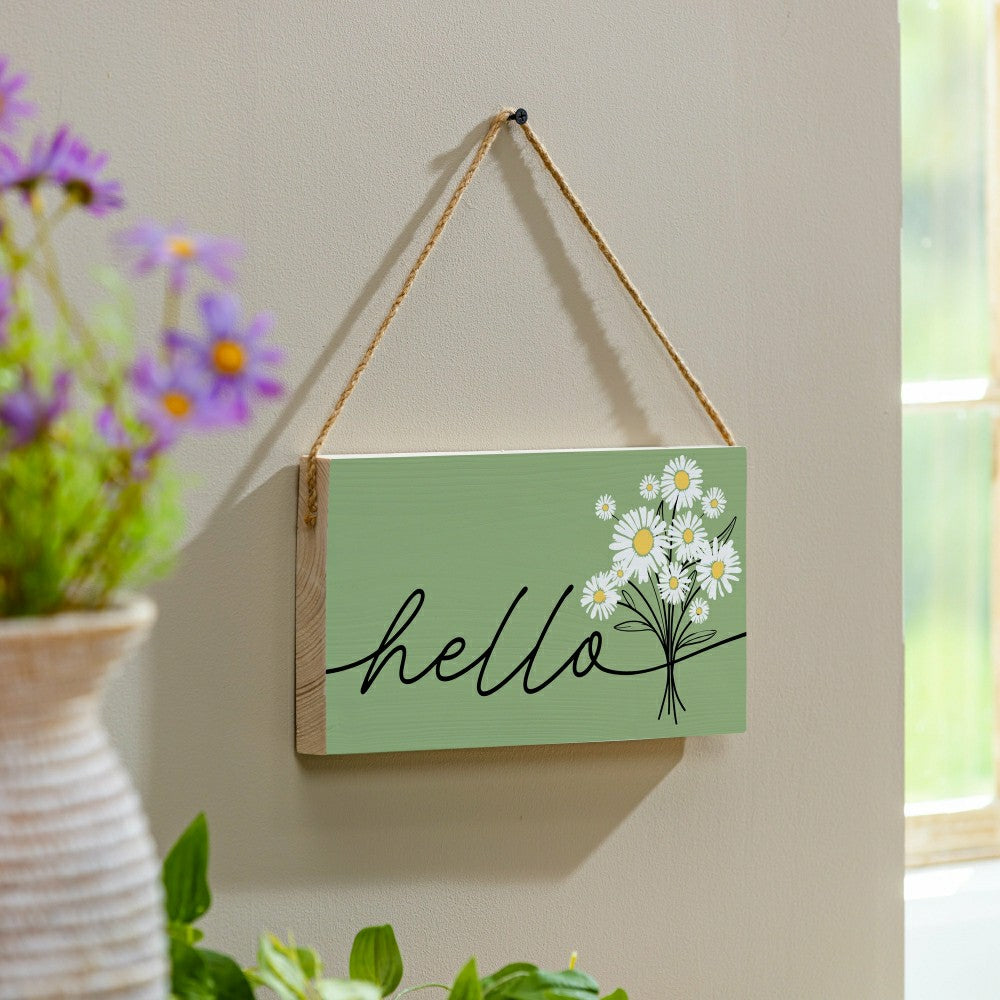 Plow & Hearth Home Coordinates Dandelion Hanging Sign, Hello 11x6"