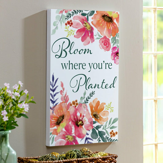 Plow & Hearth Pastels of Nature Indoor Wall Décor, Wood, "Bloom Where You're Planted