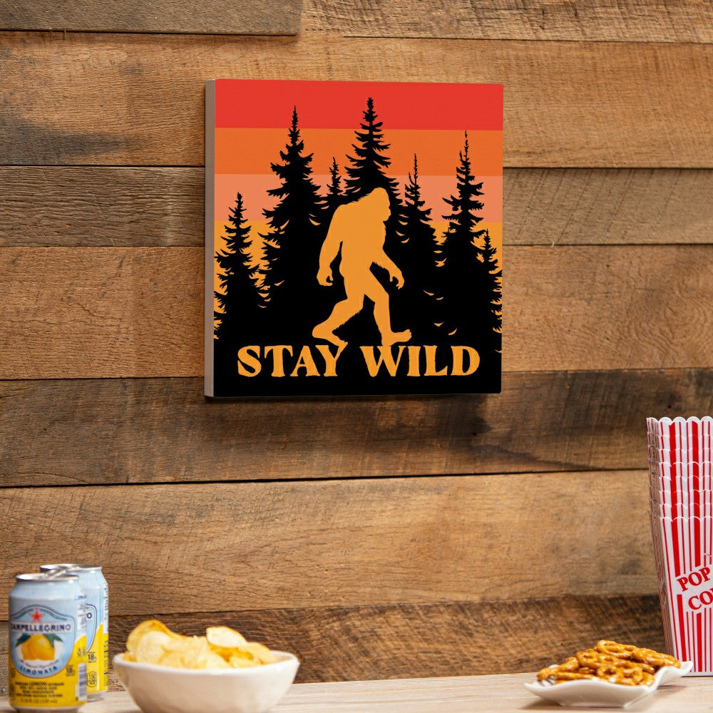 Plow & Hearth Harvest Bigfoot Indoor Wall Décor, "STAY WILD", 12"x12"