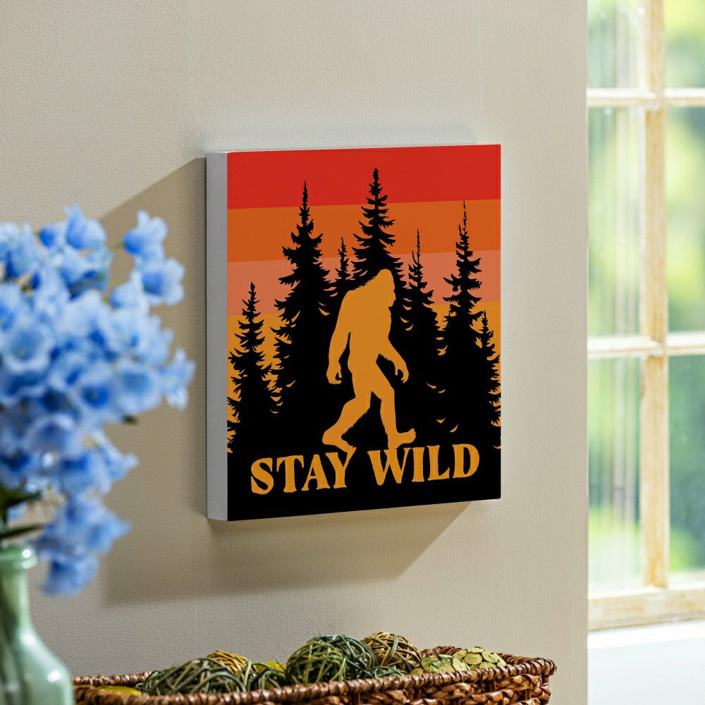 Plow & Hearth Harvest Bigfoot Indoor Wall Décor, "STAY WILD", 12"x12"