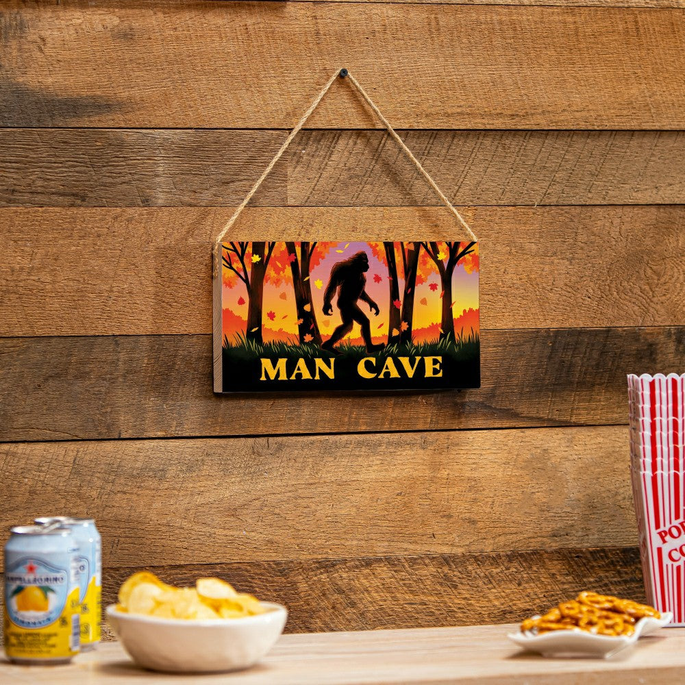 Plow & Hearth Harvest Bigfoot Hanging Sign, "MAN CAVE", 11"x6"