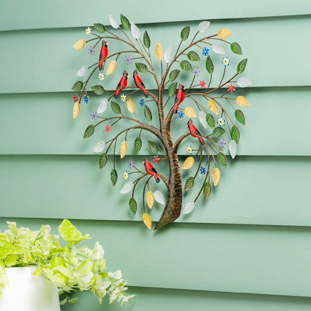 Plow & Hearth Cardinal Heart Tree Metal Wall Art