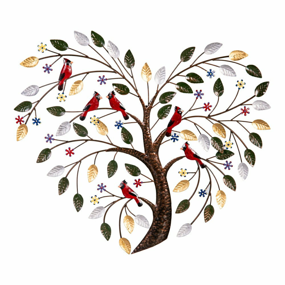 Plow & Hearth Cardinal Heart Tree Metal Wall Art