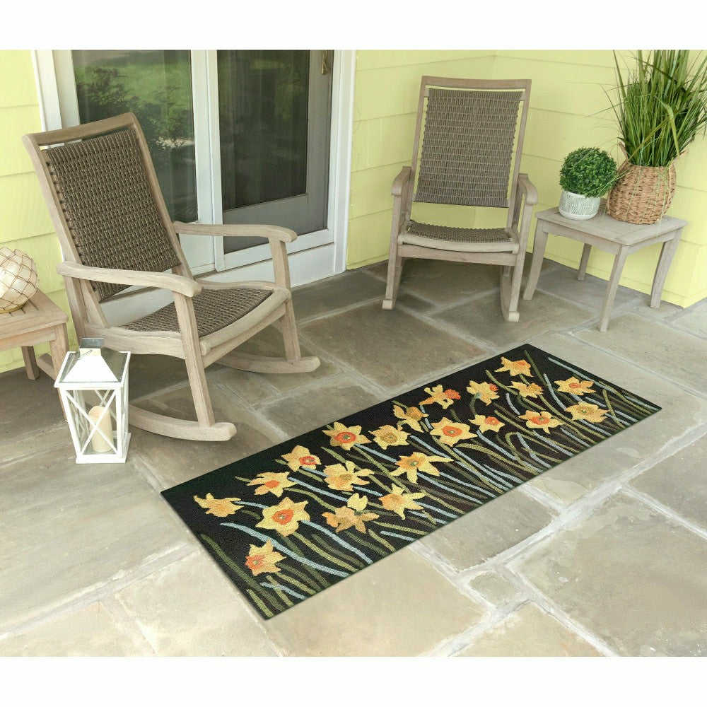 Plow & Hearth Liora Manne Frontporch Daffodil Indoor/Outdoor Mat Green 2' x 3'