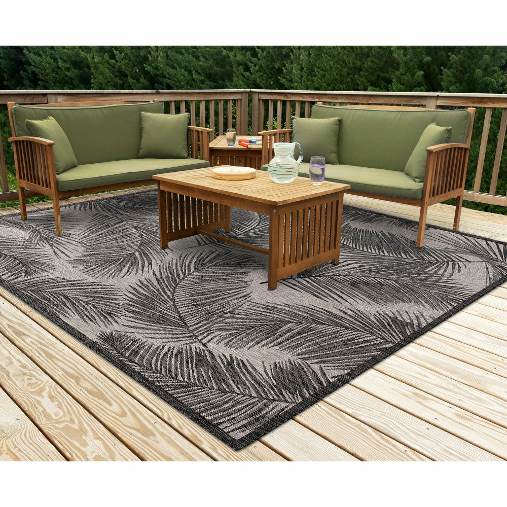 Plow & Hearth Liora Manne Carmel Fronds Indoor/Outdoor Area Rug Black
