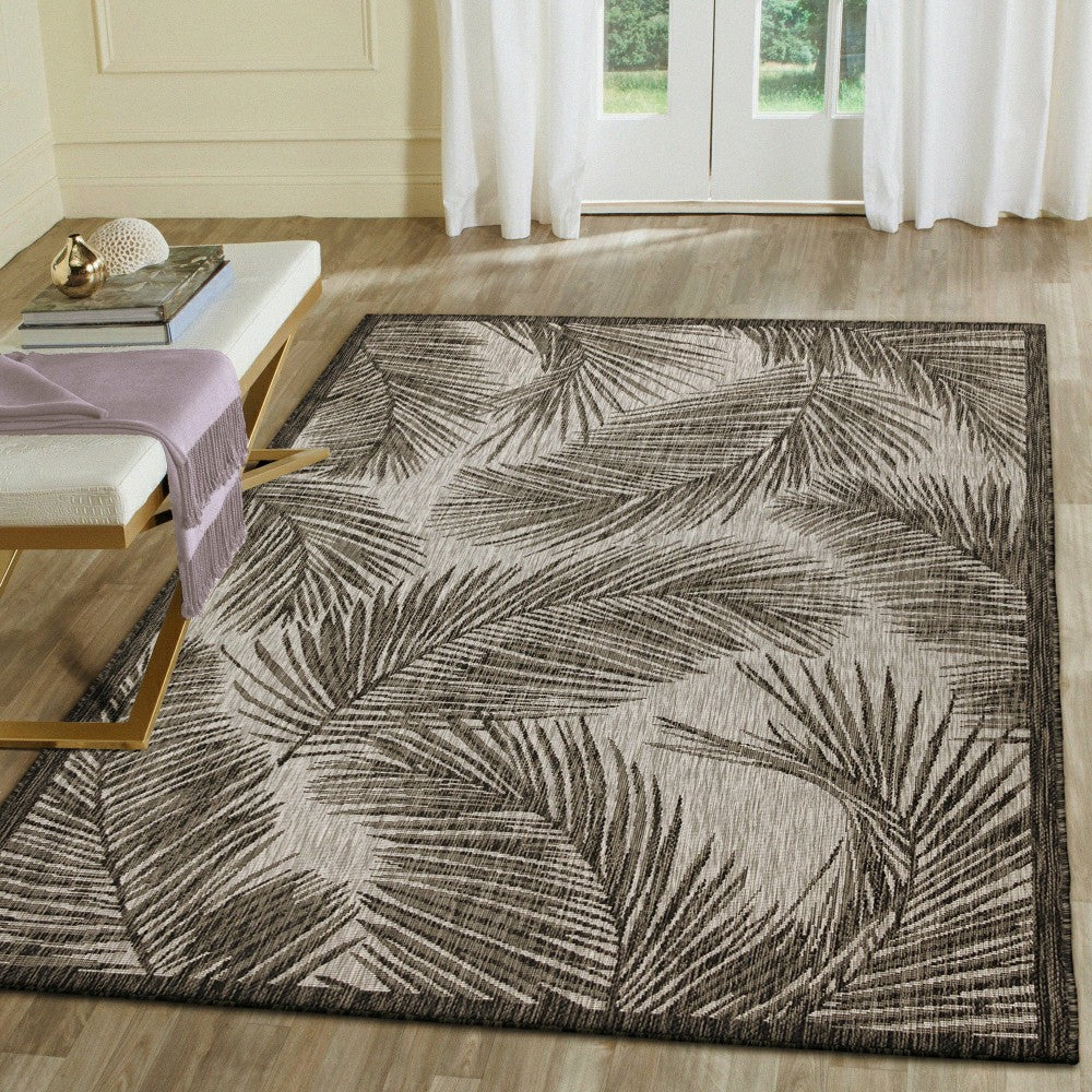 Plow & Hearth Liora Manne Carmel Fronds Indoor/Outdoor Area Rug Black