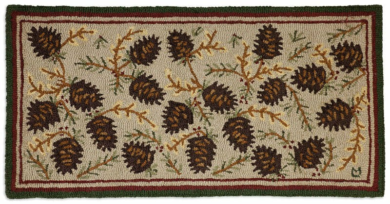 Plow & Hearth Northwoods Cones Hooked Wool Rug