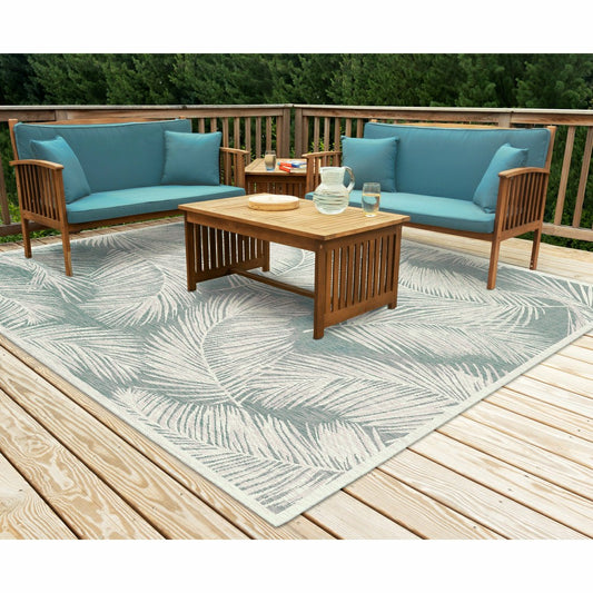 Plow & Hearth Liora Manne Carmel Fronds Indoor/Outdoor Area Rug Aqua