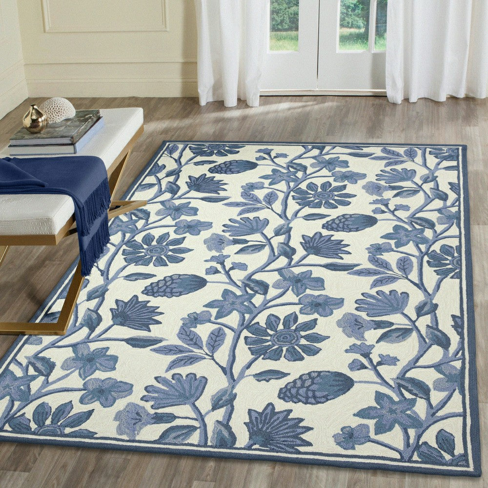 Plow & Hearth Liora Manne Capri Floral Vine Indoor/Outdoor Area Rug Blue