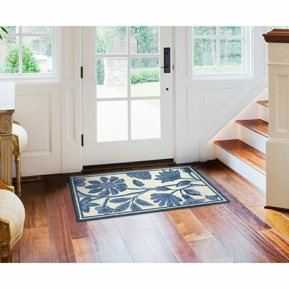 Plow & Hearth Liora Manne Capri Floral Vine Indoor/Outdoor Area Rug Blue