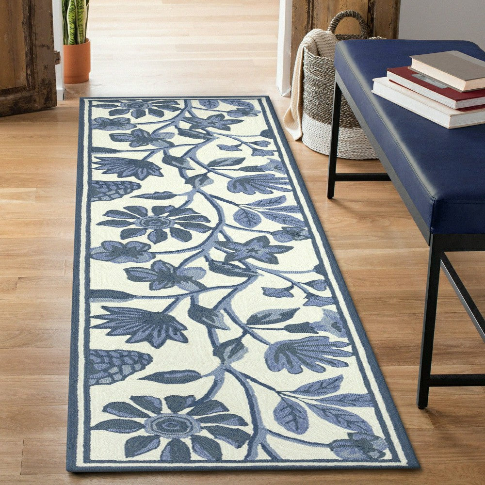 Plow & Hearth Liora Manne Capri Floral Vine Indoor/Outdoor Area Rug Blue